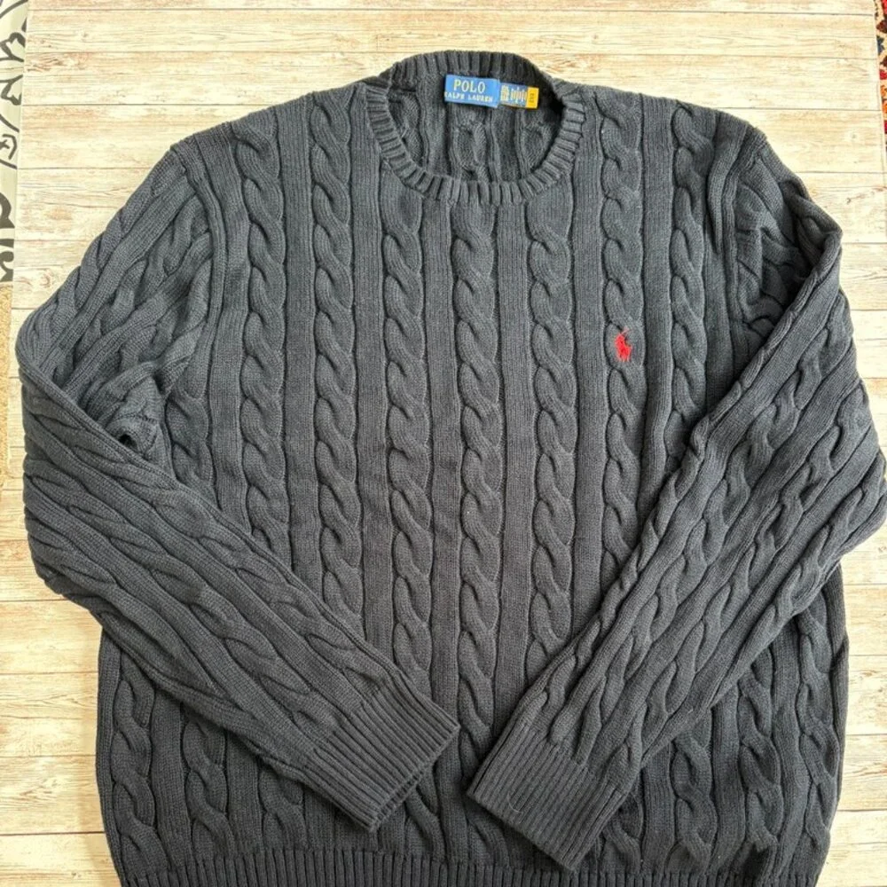 Polo Ralph Lauren - XXL - Mens Cable Knit Sweater - Red Pony - Crew Neck